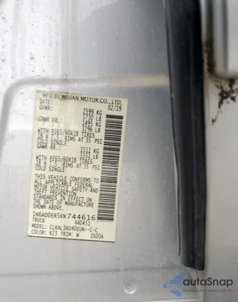 2019 Nissan Frontier S from USA, damaged, VIN 1N6AD0ER5KN744616